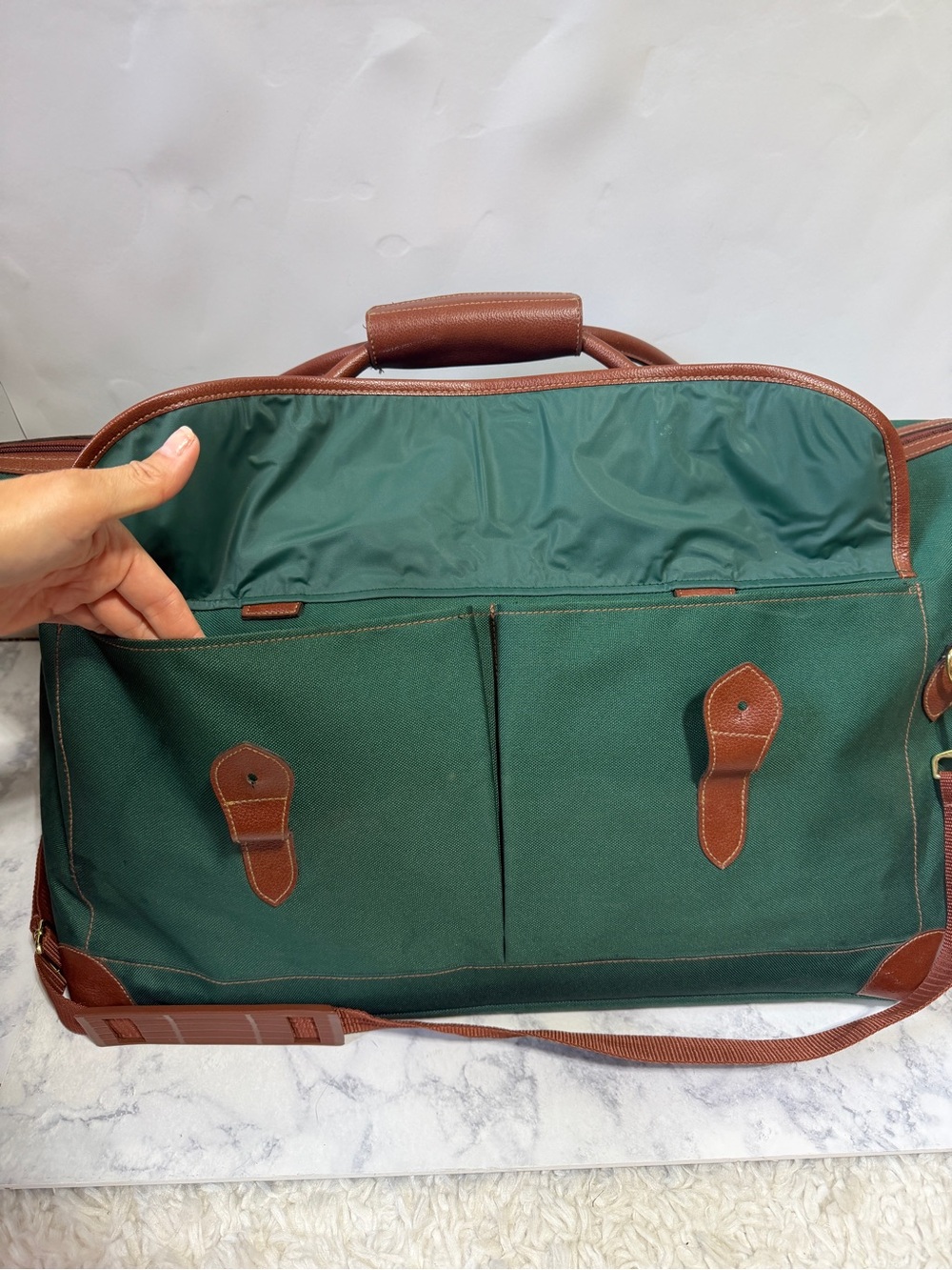Vintage Ralph Lauren fragrance large green brown duffle travel crossbody bag - Picture 5 of 13